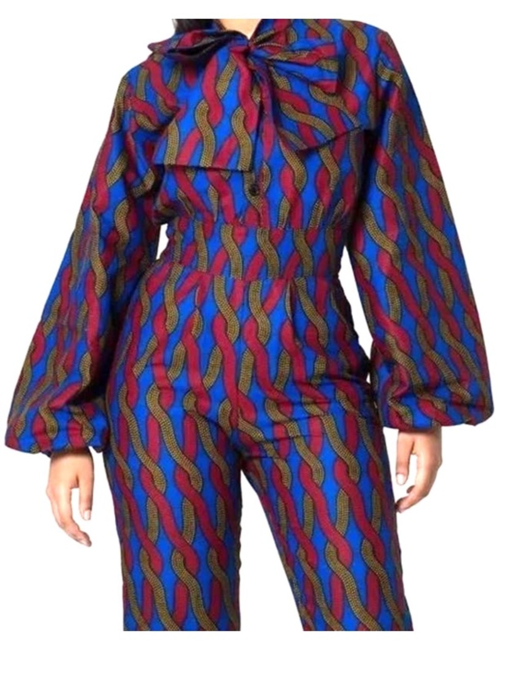 Grass Fields The African Shop Jumpsuit Necktie Pockets Zipper Size 16 Like New!